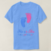 Geslacht onthullen feest, Hij of zij Wat zal baby  T-shirt (Design voorkant)