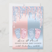 Geslacht onthullen Feet Glitter Pink Blue Baby Kaart (Achterkant)