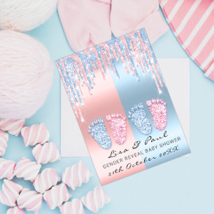 Geslacht onthullen Feet Glitter Pink Blue Baby Kaart