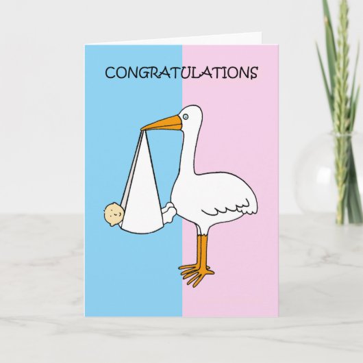 Geslacht onthullen Gefeliciteerd Cartoon Stork Kaart (Voorkant)