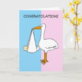 Geslacht onthullen Gefeliciteerd Cartoon Stork Kaart (Gele Bloem)