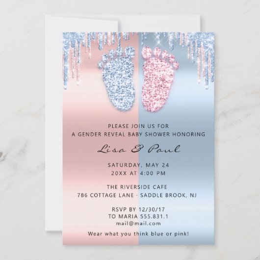 Geslacht onthullen Glitter DrivesRoze Blue Baby Bo Kaart (Voorkant)