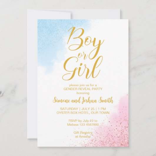 Geslacht onthullen goud en uitnodigen van een jong kaart (Voorkant)