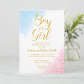 Geslacht onthullen goud en uitnodigen van een jong kaart (Staand voorkant)