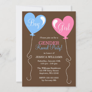 Geslacht onthullen Heart Balloons Roze en Blauw Kaart