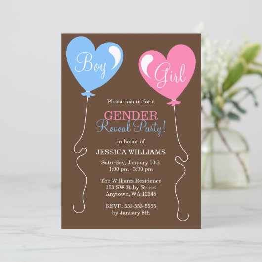Geslacht onthullen Heart Balloons Roze en Blauw Kaart