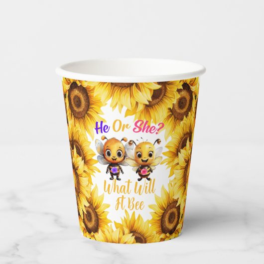 Geslacht onthullen hij of zij wat het zal zijn dou papieren bekers (Voorkant)