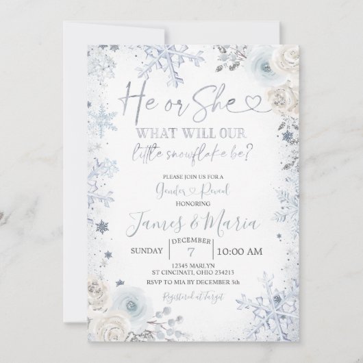 Geslacht onthullen Hij of zij Winter Blauwe Snowfl Kaart (Voorkant)