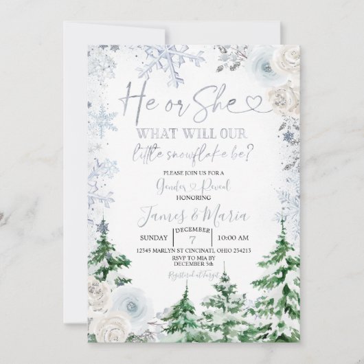 Geslacht onthullen Hij of zij Winter Snowflakes Fo Kaart (Voorkant)