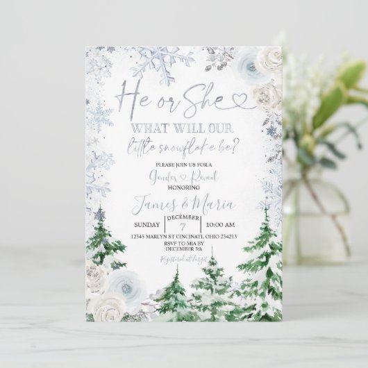 Geslacht onthullen Hij of zij Winter Snowflakes Fo Kaart (Staand voorkant)