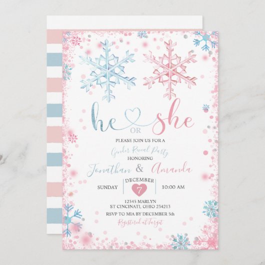 Geslacht onthullen Hij of zij Wintersnowflakes Kaart (Voorkant / Achterkant)