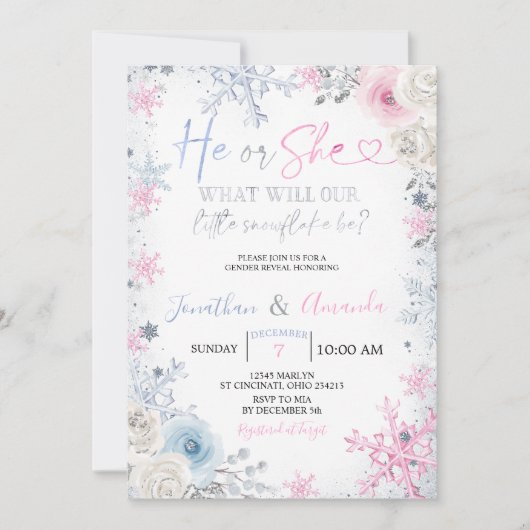 Geslacht onthullen Hij of zij Wintersnowflakes Kaart (Voorkant)