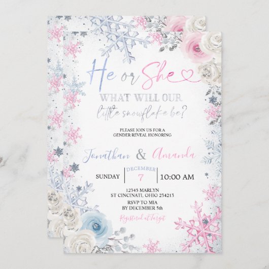 Geslacht onthullen Hij of zij Wintersnowflakes Kaart (Voorkant / Achterkant)