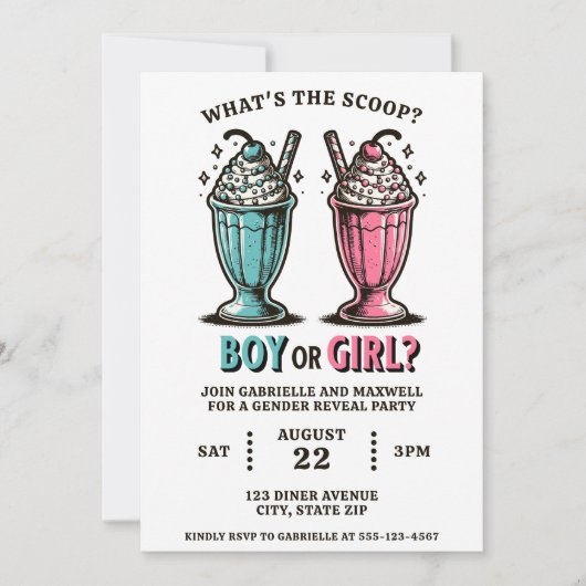 Geslacht onthullen ijsje milkshakes roze en blauw kaart (Voorkant)