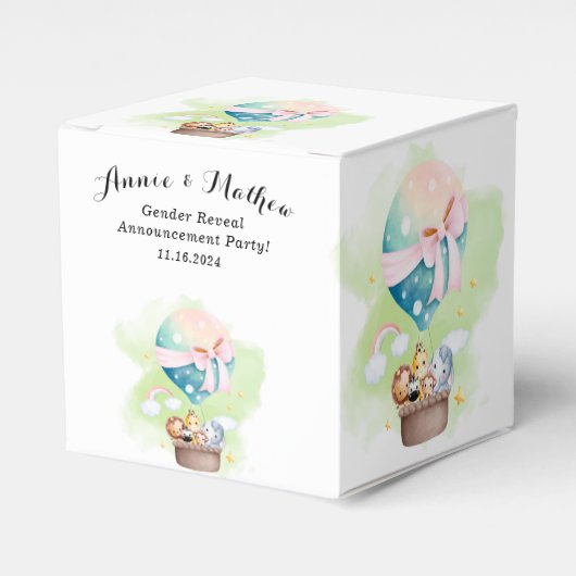 Geslacht onthullen in Sage Baby Dieren Safari Bedankdoosjes (Voorkant Zijde)