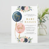 Geslacht onthullen jongen en meisje baby shower kaart (Staand voorkant)