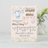 Geslacht onthullen kledinglijn uitnodiging (Staand voorkant)