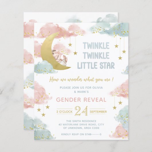 Geslacht onthullen kleine ster-uitnodiging (Voorkant / Achterkant)