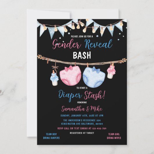 Geslacht onthullen luier stash waslijn hij of zij kaart (Voorkant)