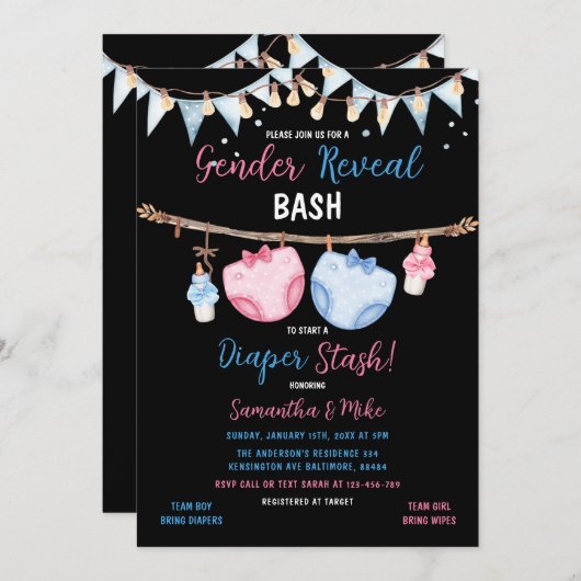 Geslacht onthullen luier stash waslijn hij of zij kaart (Voorkant / Achterkant)