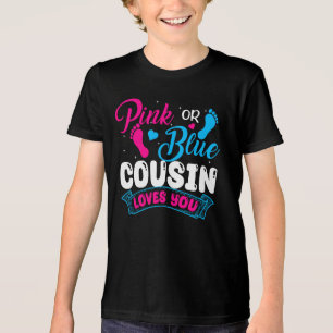 Geslacht onthullen neef roze of blauwe neef houdt Tri-Blend shirt