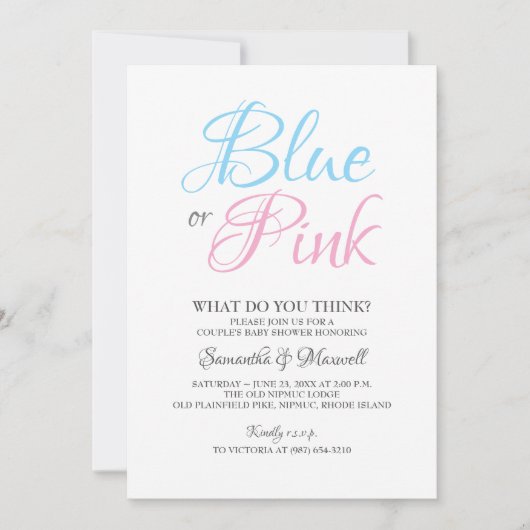 Geslacht onthullen Nodig Blauw of Roze uit Kaart (Voorkant)