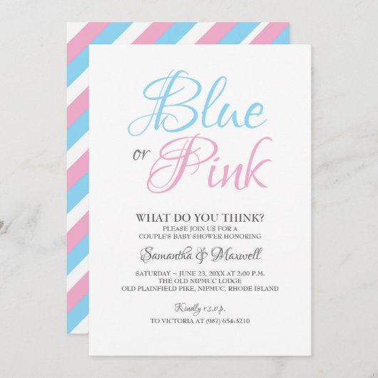 Geslacht onthullen Nodig Blauw of Roze uit Kaart (Voorkant / Achterkant)