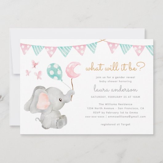 Geslacht onthullen olifant Baby shower Kaart (Voorkant)
