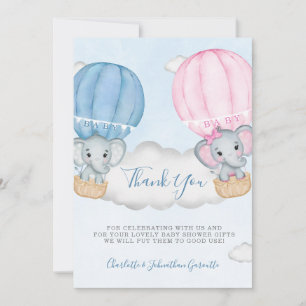 Geslacht onthullen olifantenballon Baby shower Bedankkaart