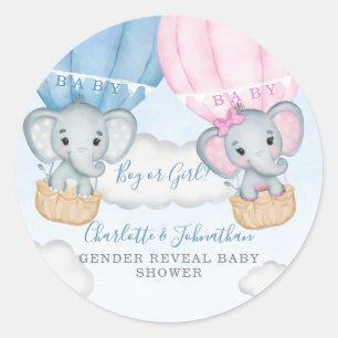 Geslacht onthullen olifantenballon Baby shower Ronde Sticker