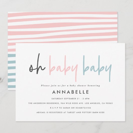 Geslacht onthullen onbekend baby shower roze blauw kaart (Voorkant / Achterkant)