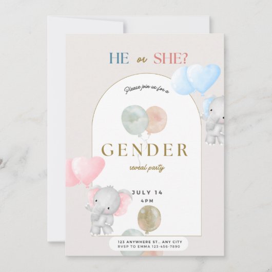 Geslacht onthullen partij, jongen of meisje, olifa feestdagenkaart (Voorkant)