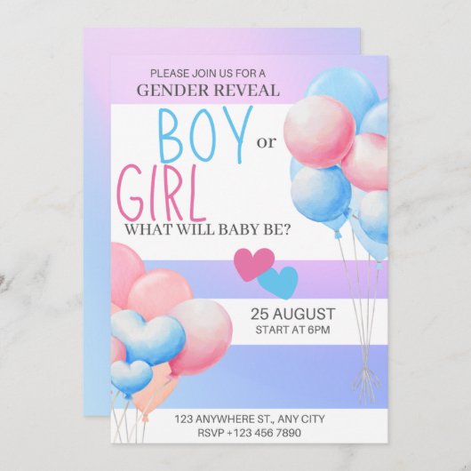 Geslacht onthullen partij, jongen of meisje, roze  feestdagenkaart (Voorkant / Achterkant)