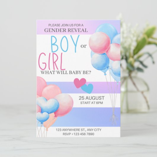 Geslacht onthullen partij, jongen of meisje, roze  feestdagenkaart (Staand voorkant)