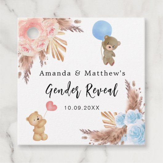 Geslacht onthullen partij pampas teddy beer jongen bedankjes labels (Voorkant)