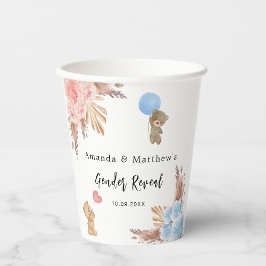 Geslacht onthullen partij pampas teddy beer jongen papieren bekers (Voorkant)