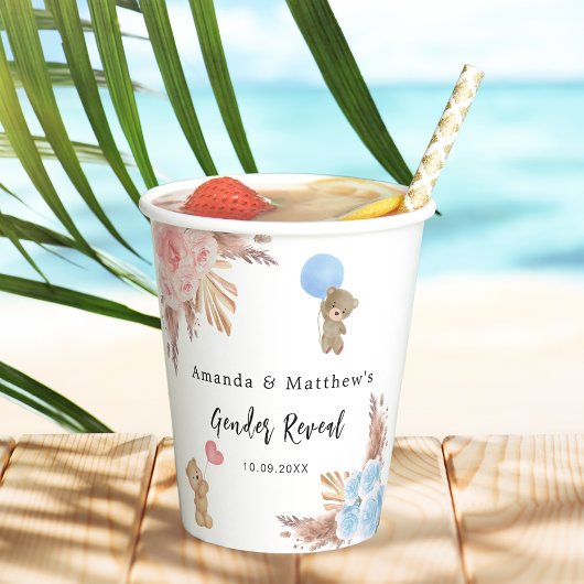 Geslacht onthullen partij pampas teddy beer jongen papieren bekers