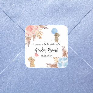 Geslacht onthullen partij pampas teddy beer jongen vierkante sticker