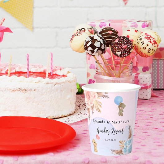 Geslacht onthullen partij pampa's teddybeer roze b papieren bekers