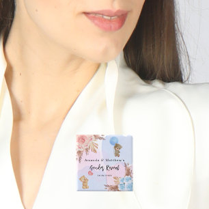 Geslacht onthullen partij pampa's teddybeer roze b vierkante button 5,1 cm