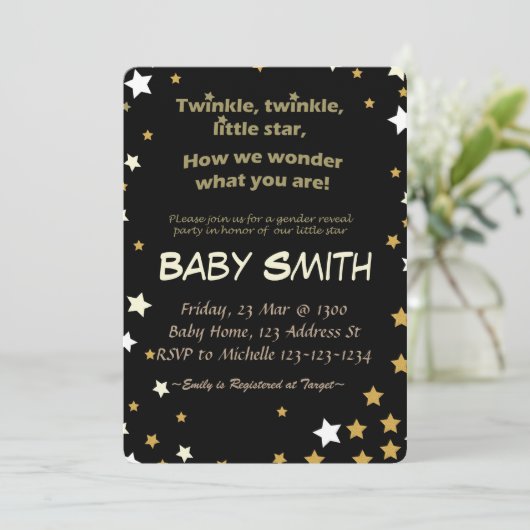 Geslacht onthullen partij, Twinkle Twinkle kleine  Kaart (Staand voorkant)