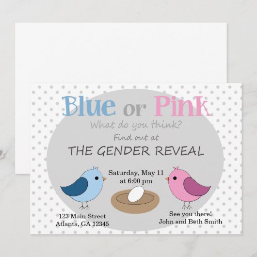 Geslacht onthullen partijuitnodigingen in een nest kaart (Voorkant / Achterkant)