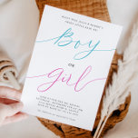 Geslacht Onthullen Party Boy of Meisje Eenvoudig S Kaart<br><div class="desc">Eenvoudige en moderne gender onthullen feestuitnodiging sjabloon kaart met elegant script dat zegt "Boy or Girl" in roze en blauw. Pas dit product aan door uw baby shower-informatie toe te voegen.</div>