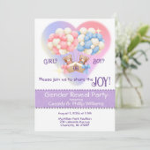 Geslacht onthullen Party Roze & Blauw Beren & Ball Kaart (Staand voorkant)