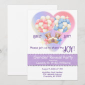 Geslacht onthullen Party Roze & Blauw Beren & Ball Kaart (Voorkant / Achterkant)