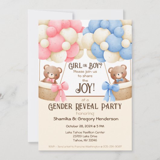 Geslacht onthullen Party Roze & Blauwe ballon Bere Kaart (Voorkant)