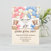 Geslacht onthullen Party Roze & Blauwe ballon Bere Kaart (Staand voorkant)