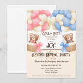 Geslacht onthullen Party Roze & Blauwe ballon Bere Kaart (Voorkant / Achterkant)