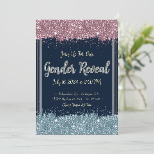 Geslacht onthullen Party uitnodiging Blauw & Roze  (Staand voorkant)