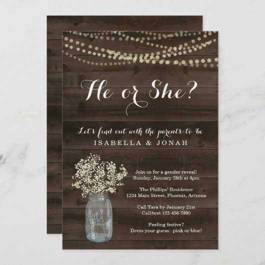 Geslacht onthullen Party Uitnodiging - Rustic Wood (Voorkant / Achterkant)